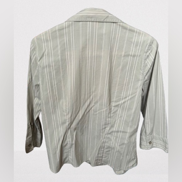 Thrifted light green stripped button down shirt, with floral detailing. - Picture 3 of 3